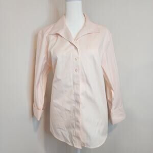 CHICOS No Iron Cotton Light Pink Button Down Shirt Long Sleeve Women's 12